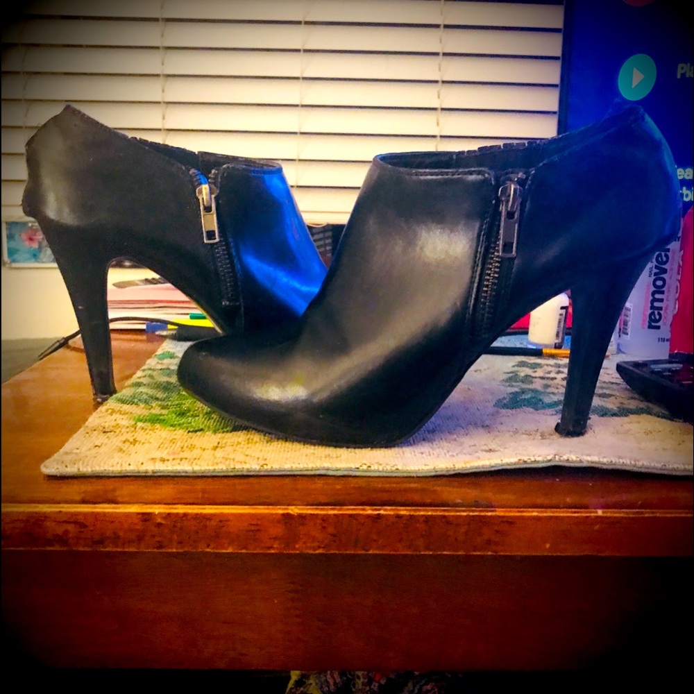 Black Leather Ankle Booties